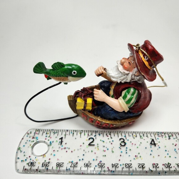 Fishing Santa Claus Ornament Hanging Boat Standing Catch St. Nicholas Cute - Picture 4 of 8